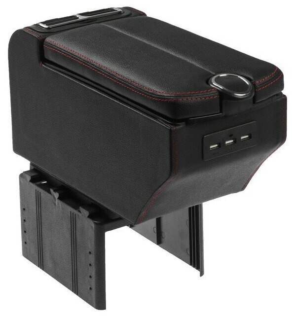 Подлокотник автомобильный универсальный / 3 USB выхода / высококачественная экокожа / двойная строчка #1