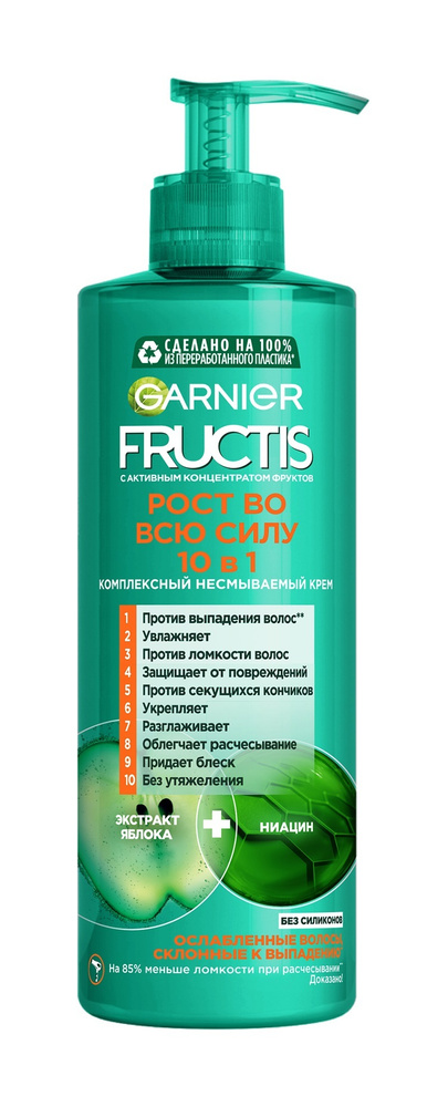 GARNIER Крем-уход для волос несмываемый Fructis Рост во всю силу 10 в 1, 400 мл  #1