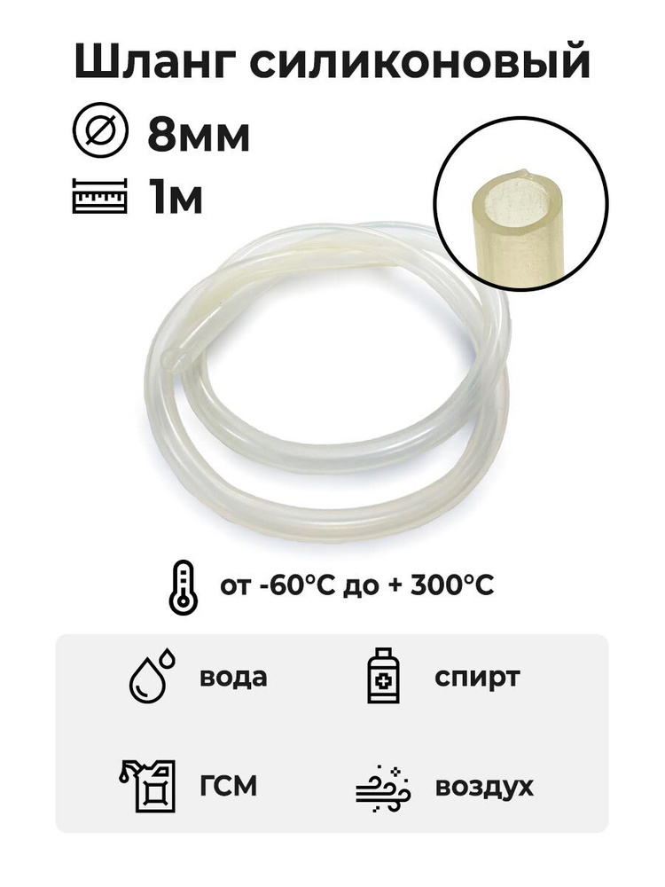 Шланг силиконовый для полива диаметр 8 мм, 1 м / Шланг прозрачный пищевой  #1
