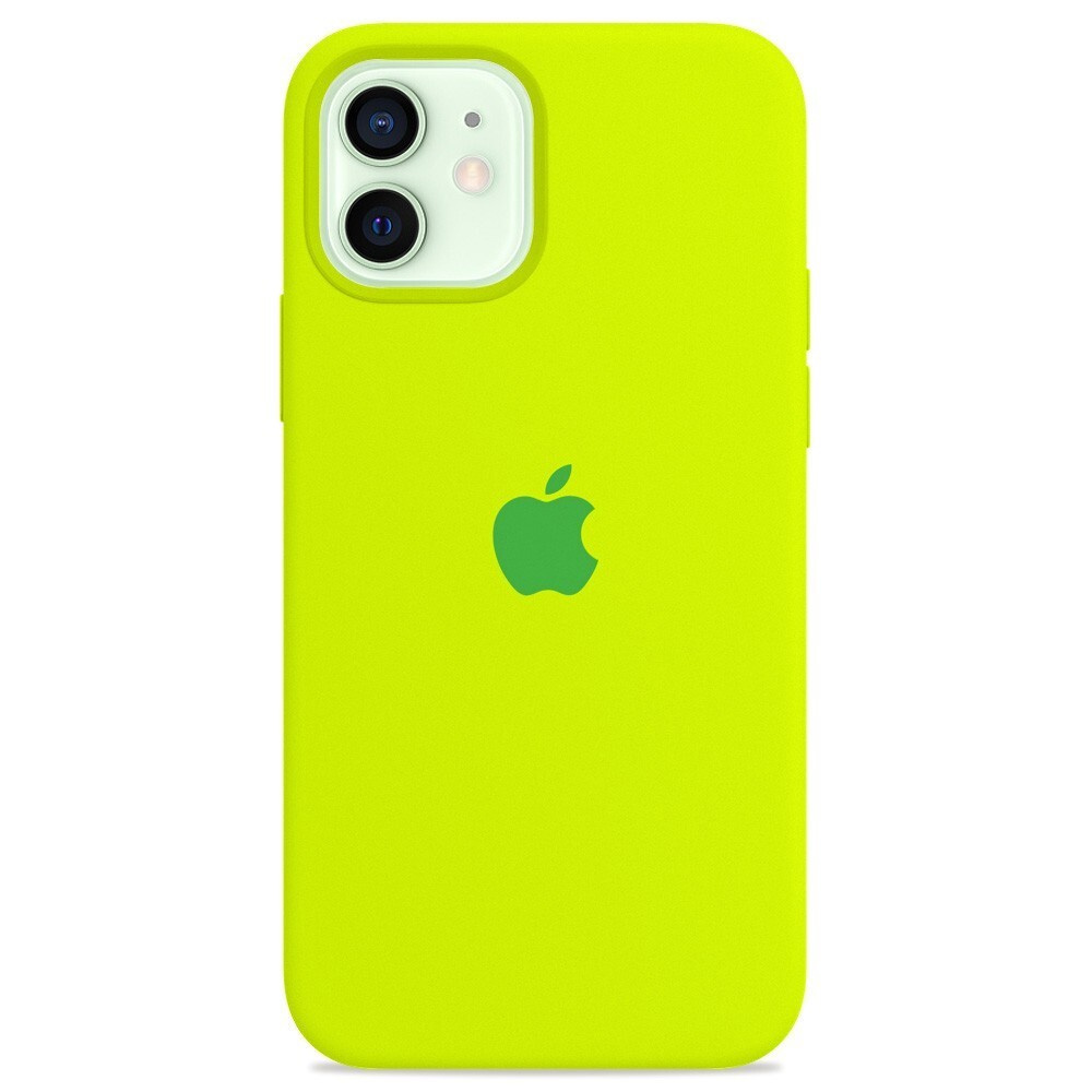 Силиконовый чехол для смартфона Silicone Case на iPhone 12 / Айфон 12 с логотипом, лаймовый  #1