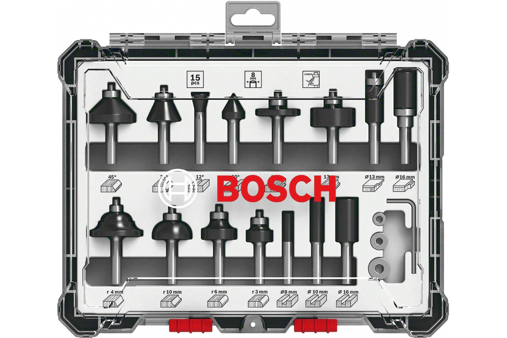 Набор фрез смешанный (15 шт; хвостовик 8 мм) Bosch 2607017472 #1