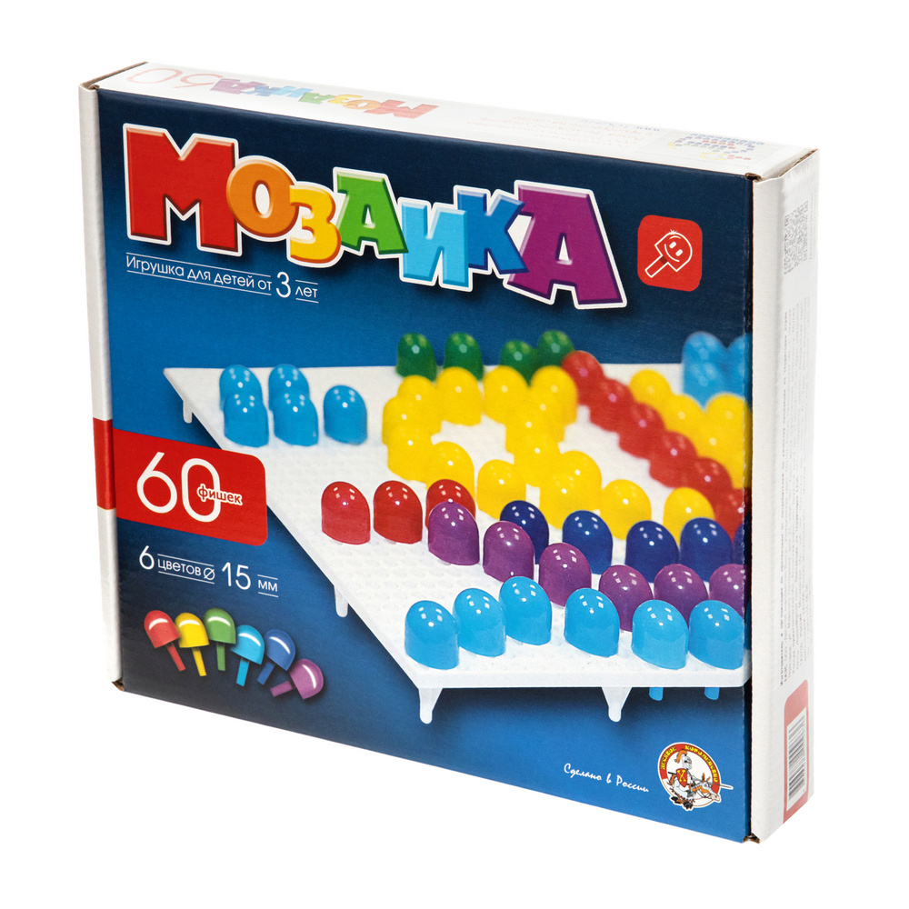 Развивающая мозаика для детей (пластмассовая, 60 элементов, 6 цветов)  #1