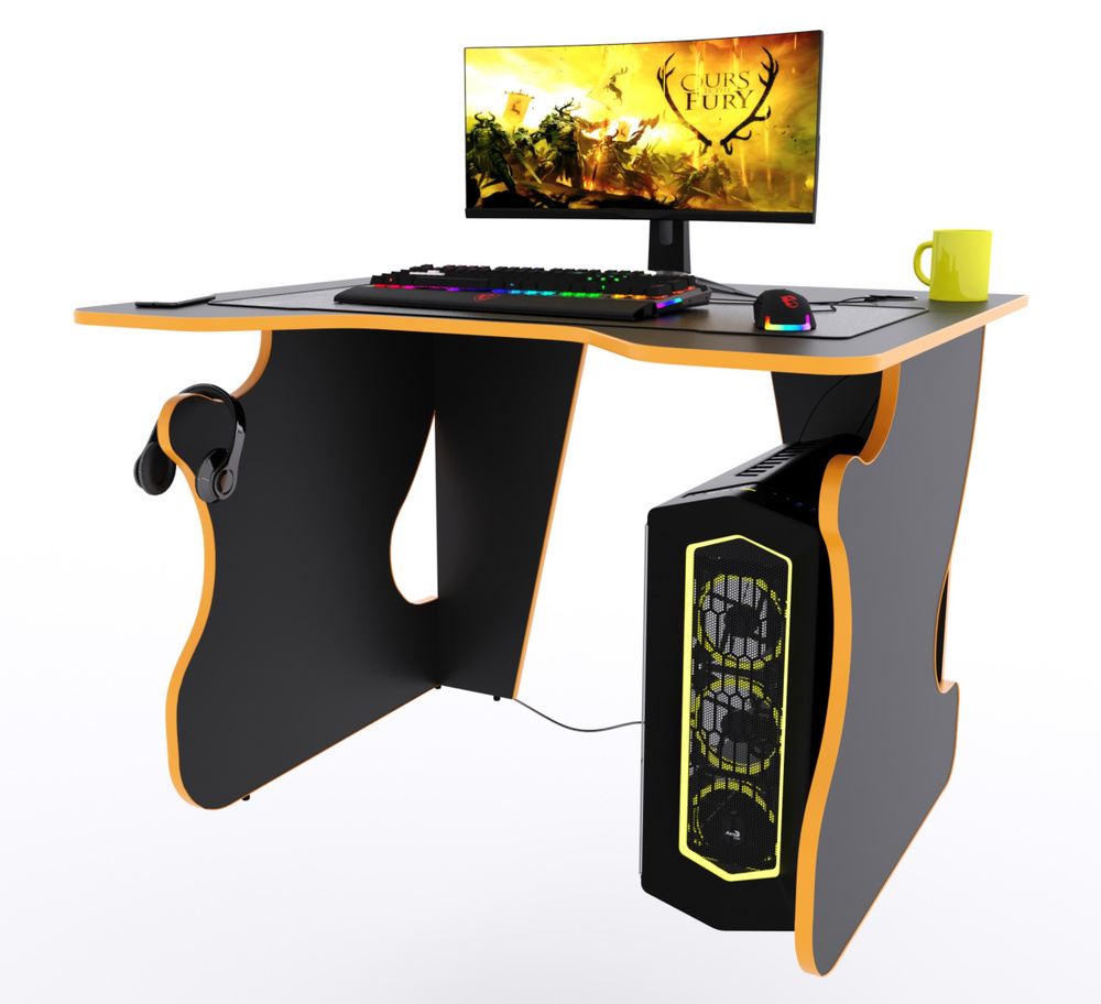 Прямой компьютерный стол "Даги", чёрный с оранжевой кромкой  #1