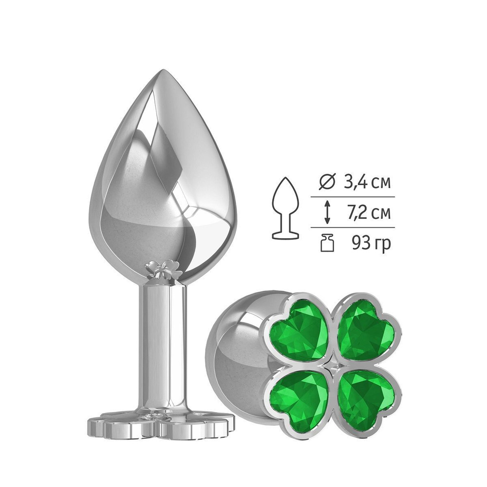 Средняя Анальная втулка с клевером из зеленых кристаллов - 8,5 см, Джага-Джага  #1