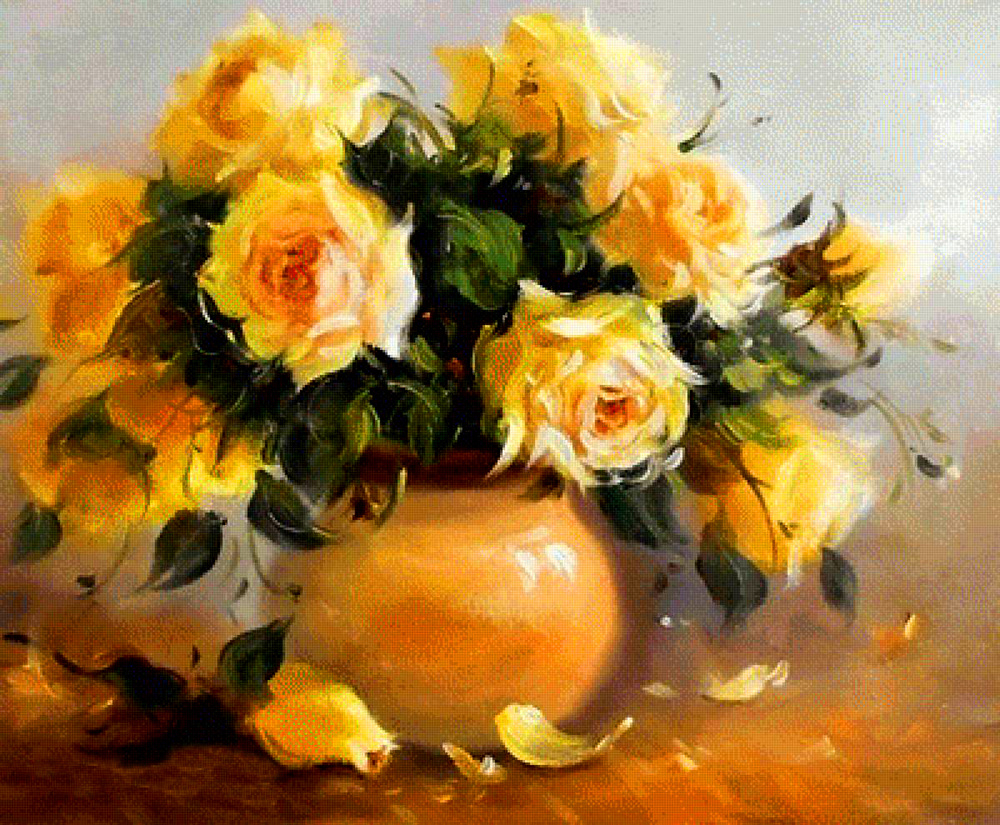 Картина по номерам на холсте 40x50 40 х 50 с подрамником "Красивый букет желтых роз"  #1