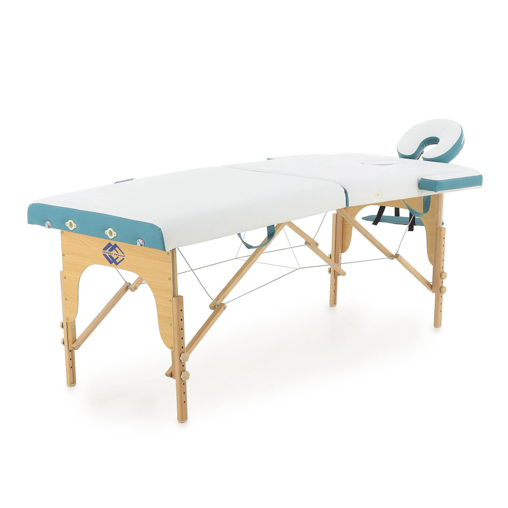 Массажный стол складной деревянный Med-Mos JF-AY01 2-х секционный (светлая рама) (белый/бирюзовый)  #1