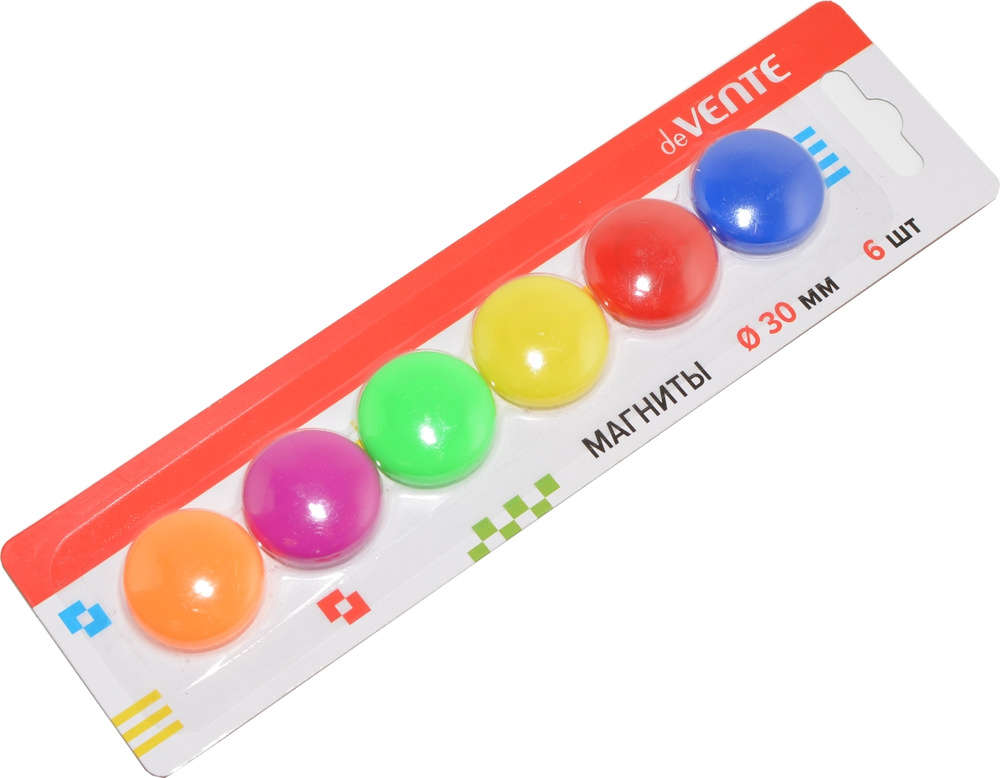 Магниты для доски, магниты на холодильник 6 шт. круглые d-30 мм 6 цв. цвета Неоновые, в наборе детские #1