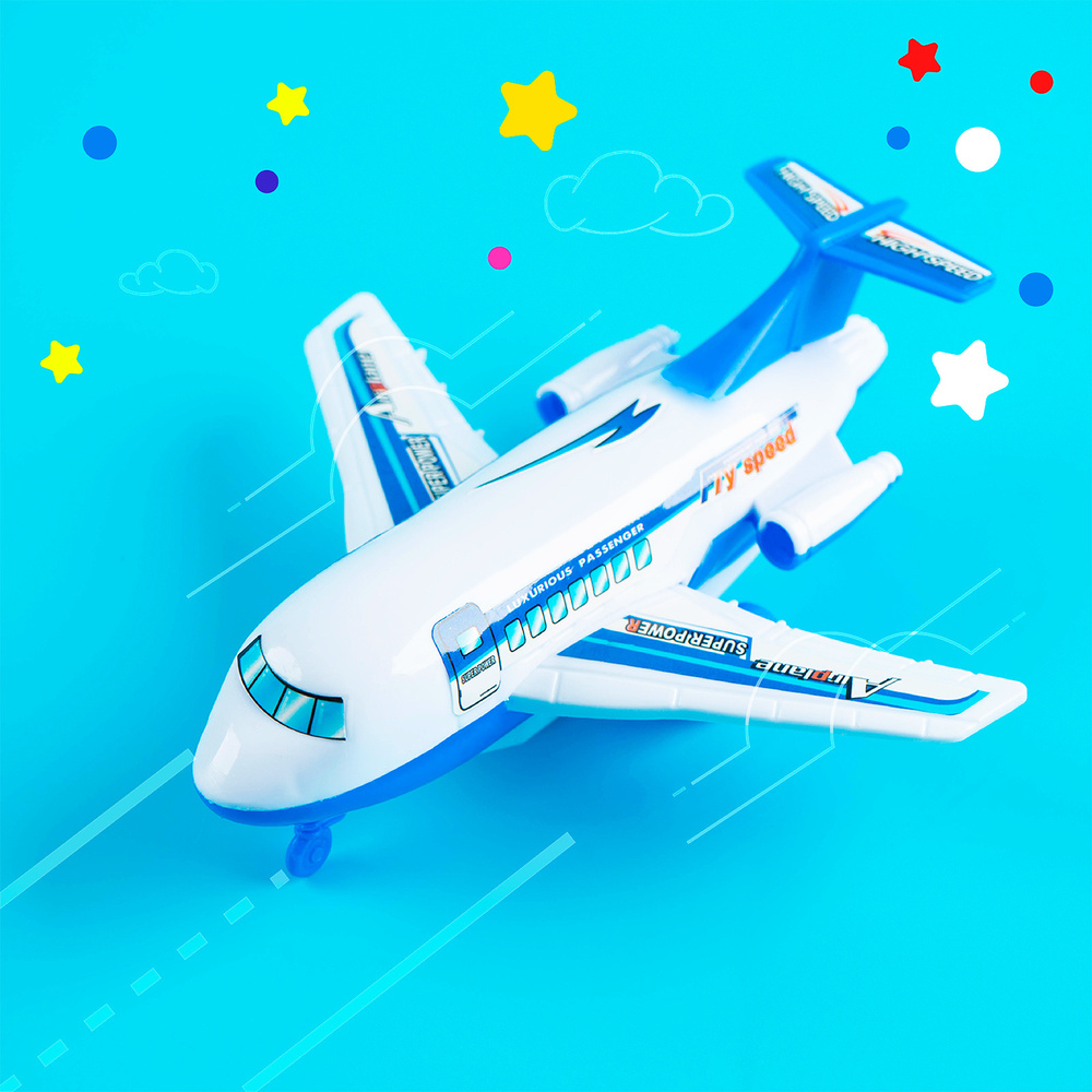 Самолёт инерционный "Пассажирский", цвет синий #1