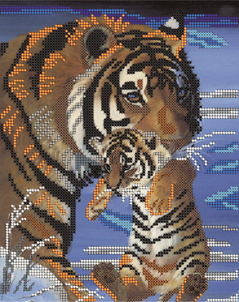 Набор для вышивания бисером Тайвань, Светлица картина Тигры 19х24  #1