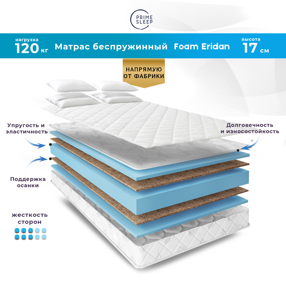 PRIME SLEEP Матрас Foam Eridan, Беспружинный, 130х190 см #1