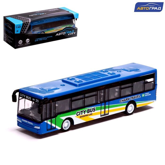 Автобус металлический Междугородний , инерционный, масштаб 1:43, цвет синий  #1