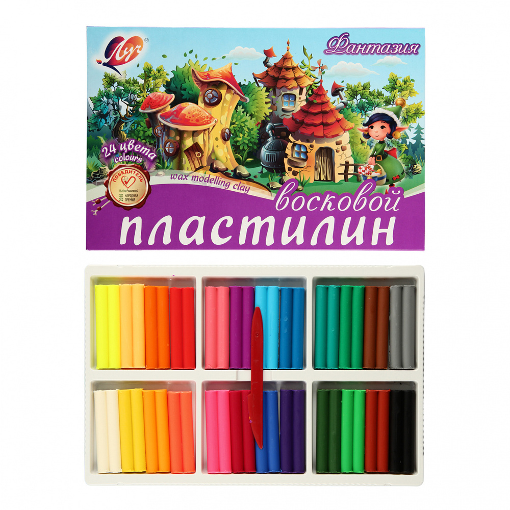 Пластилин 24 цвета, 420 гр, восковой, стек, пластиковая коробка в картонном чехле Фантазия Луч 25С 1525-08 #1