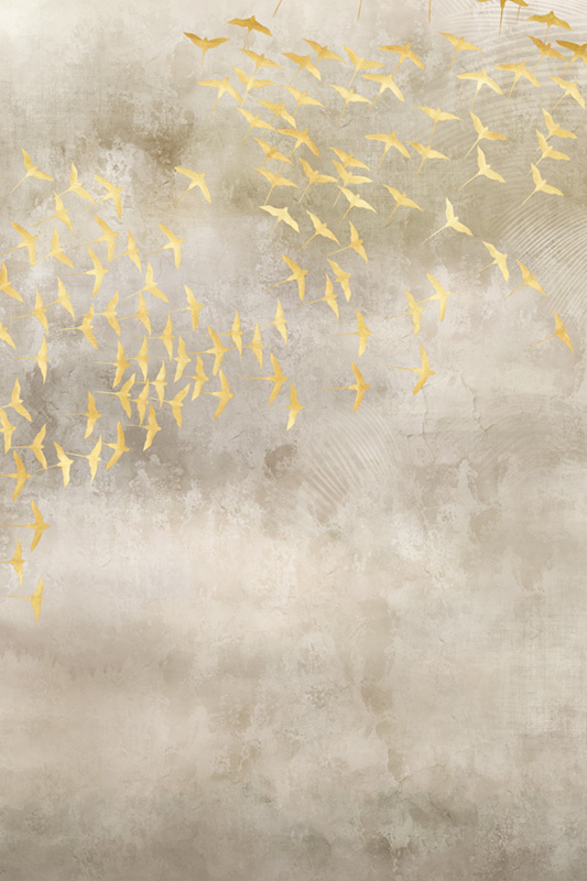 Фотообои флизелиновые на стену 3д GrandPik 52423 Лофт "Стая золотых птиц" (ШхВ), 200х300 см  #1