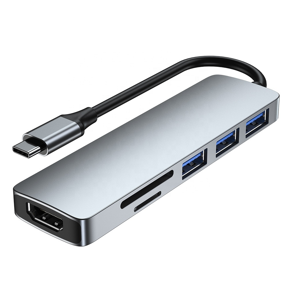 6 в 1 / USB Hub 3.0 / Type-C + HDMI + 3USB 3.0 + SD Card Reader + TF Card / Концентратор на 3-порта ЮСБ #1