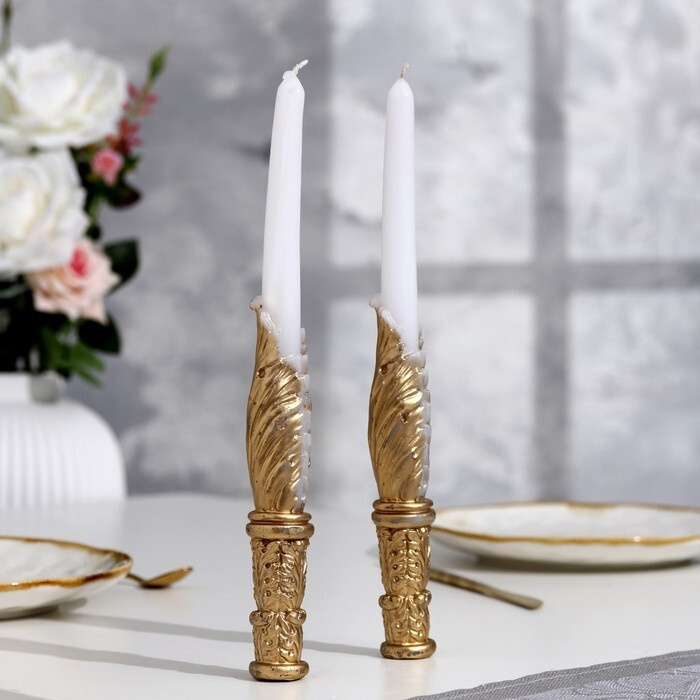 Набор свечей свадебных "Два ангела", 27,5х3 см, бело-золотой, родительские  #1