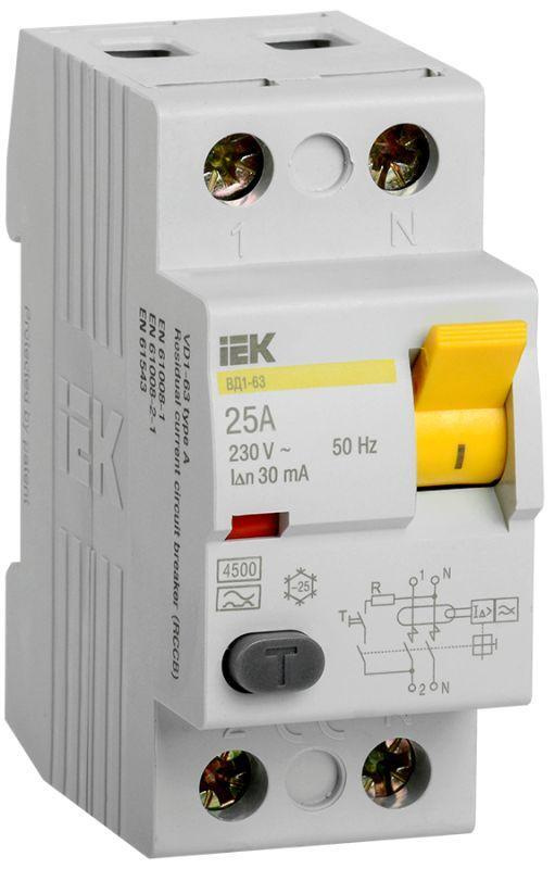 Выключатель дифференциального тока (УЗО) 2п 25А 30мА тип A ВД1-63 IEK MDV11-2-025-030  #1