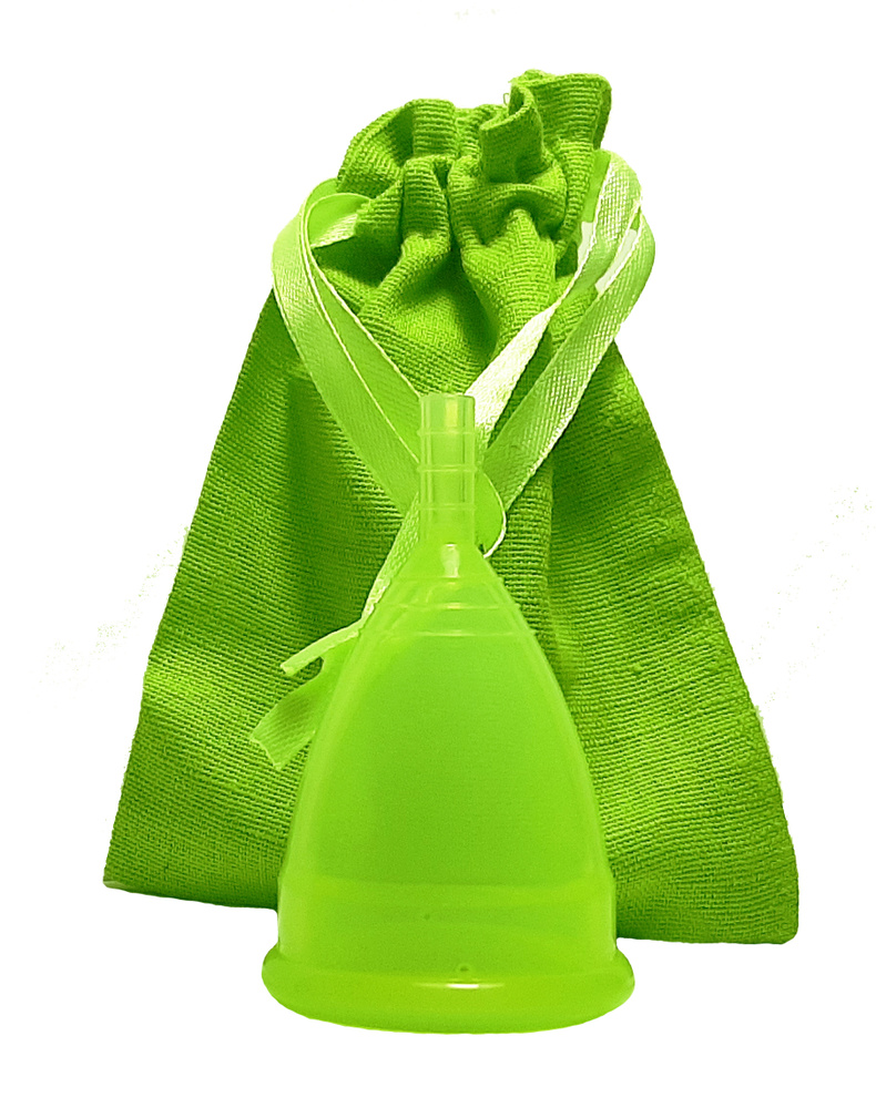 Салатовая менструальная чаша CupLee в льняном мешочке/ размер L / Многоразовое средство женской гигиены #1