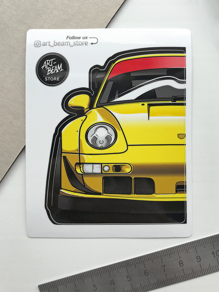 Виниловая наклейка Porsche 911 RWB yellow, 11,5х9 см #1