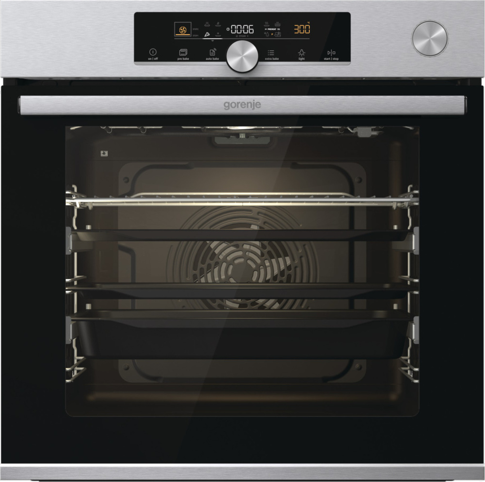 Gorenje Электрический духовой шкаф BSA6747A04X нержавеющая сталь/черный (сенсорный дисплей телескопические #1