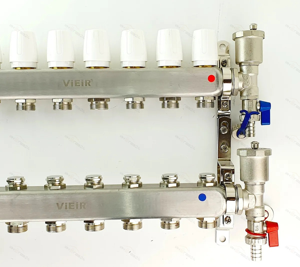 Коллектор для радиаторов 6 контуров в сборе распеределительный 1"x3/4" VIEIR  #1