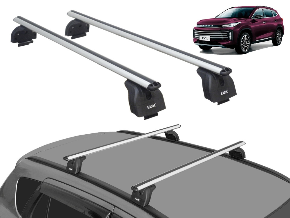 Багажник на Cheryexeed TXL (2020-...), на интегрированные рейлинги, Lux, аэродинамические дуги (53 мм) #1