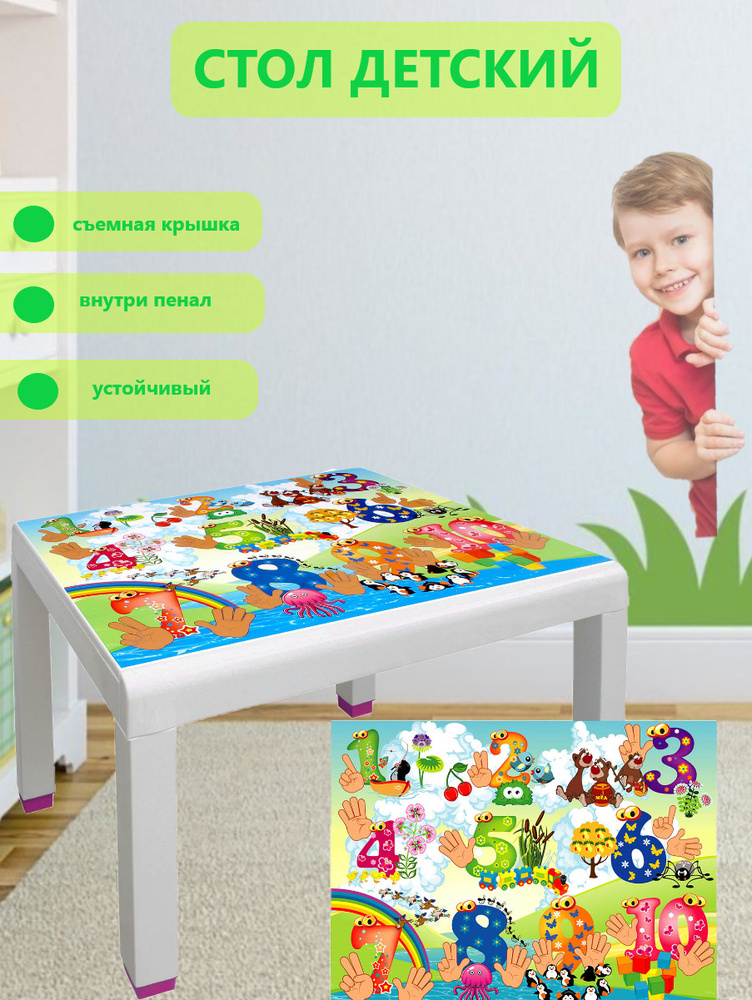Стол пенал детский, раздвижной, пластиковый, столик детский развивающий, парта, рисунок Цифры  #1