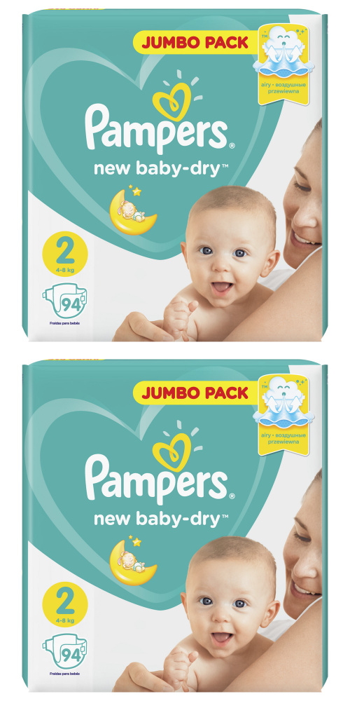 Pampers Подгузники детские New Baby-Dry для новорожденных 4-8 кг, 2 размер, 94 шт, 2 упаковки  #1