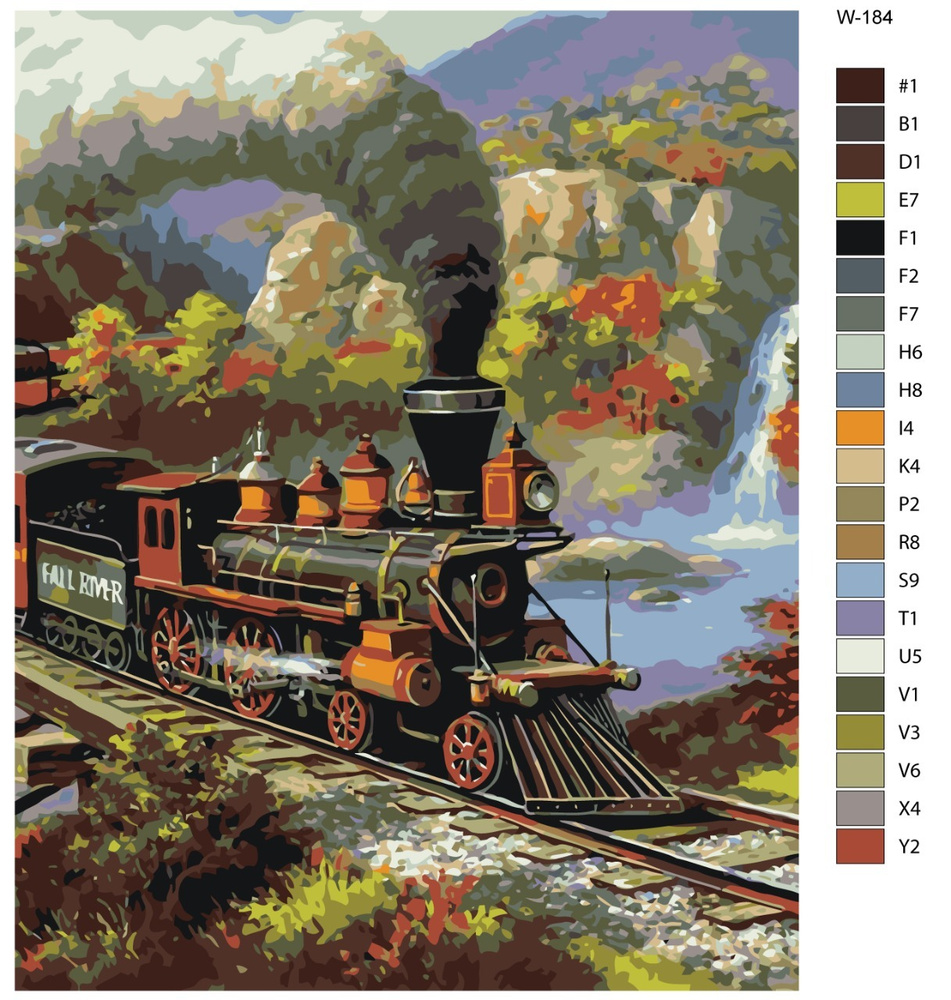 Картина по номерам W-184 "Паровоз на угле" 40х50 #1