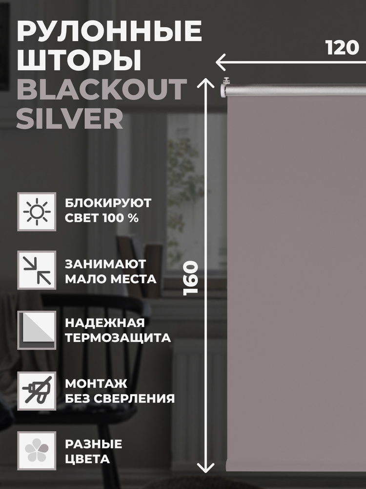 Рулонные шторы Блэкаут Silver 120х160 см на окно серый #1