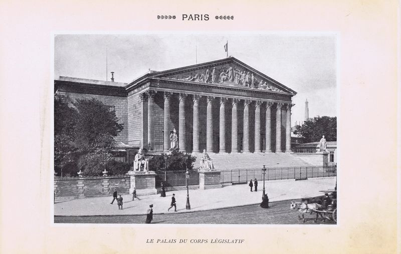 Париж. Бурбонский дворец, место заседаний Национального собрания Франции. Антикварная фотогравюра. Франция, #1