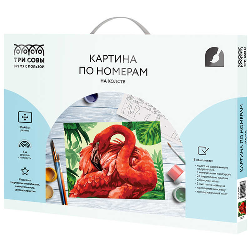 Картина по номерам на холсте ТРИ СОВЫ "Розовый фламинго", 30*40, с ...