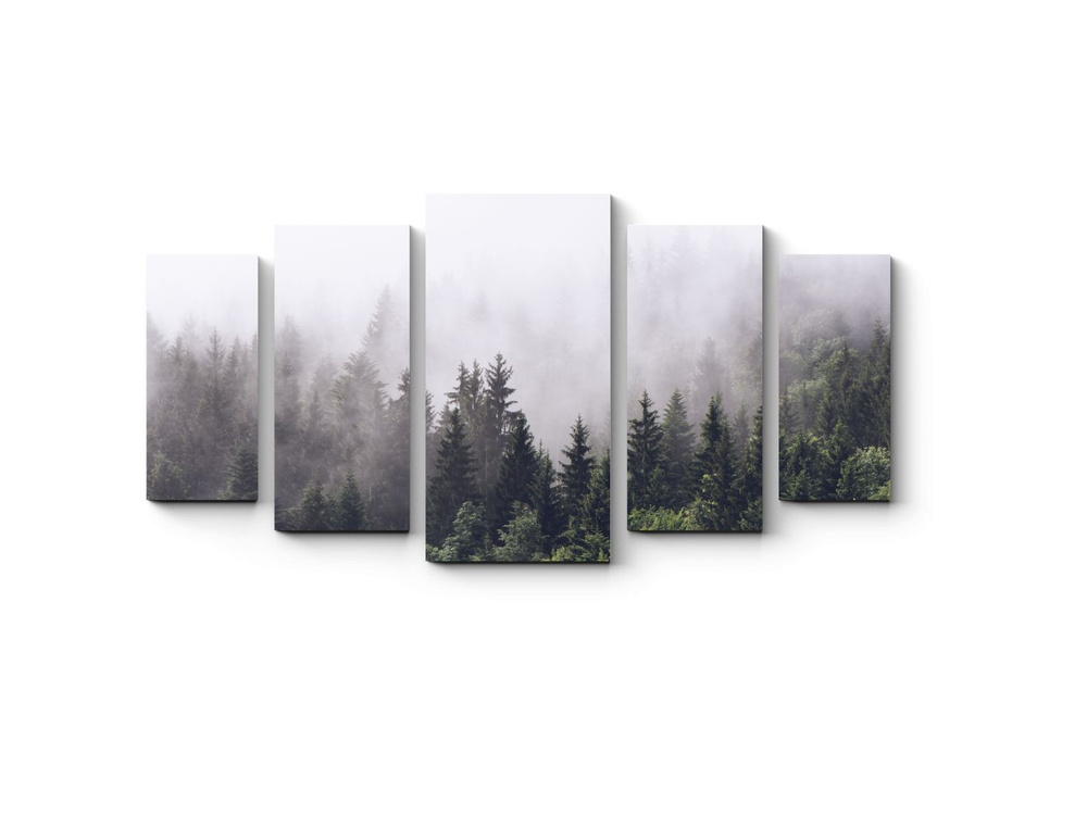 Картина модульная на холсте для интерьера, Лес в тумане, PICSIS, 120x66  #1