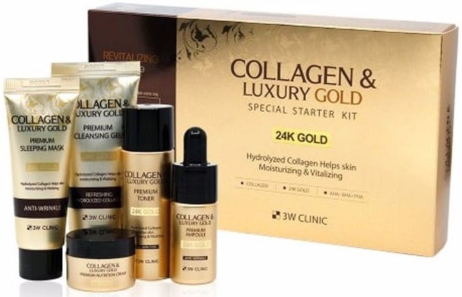 3W Clinic Набор уходовой косметики с коллагеном и золотом Collagen & Luxury Gold Special Starter Kit #1