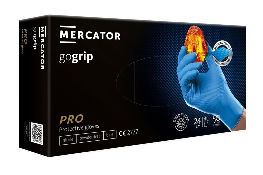 Перчатки особо прочные нитриловые размер М, Меркатор/Mercator GoGrip, защитные синие, 25 пар/50 штук #1