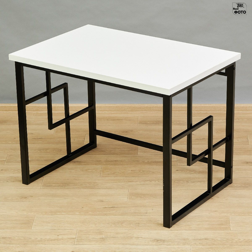 Компьютерный стол, письменный стол Амеот-Лого 3W ш104/г70/в62-92 белый/черный на металлокаркасе  #1