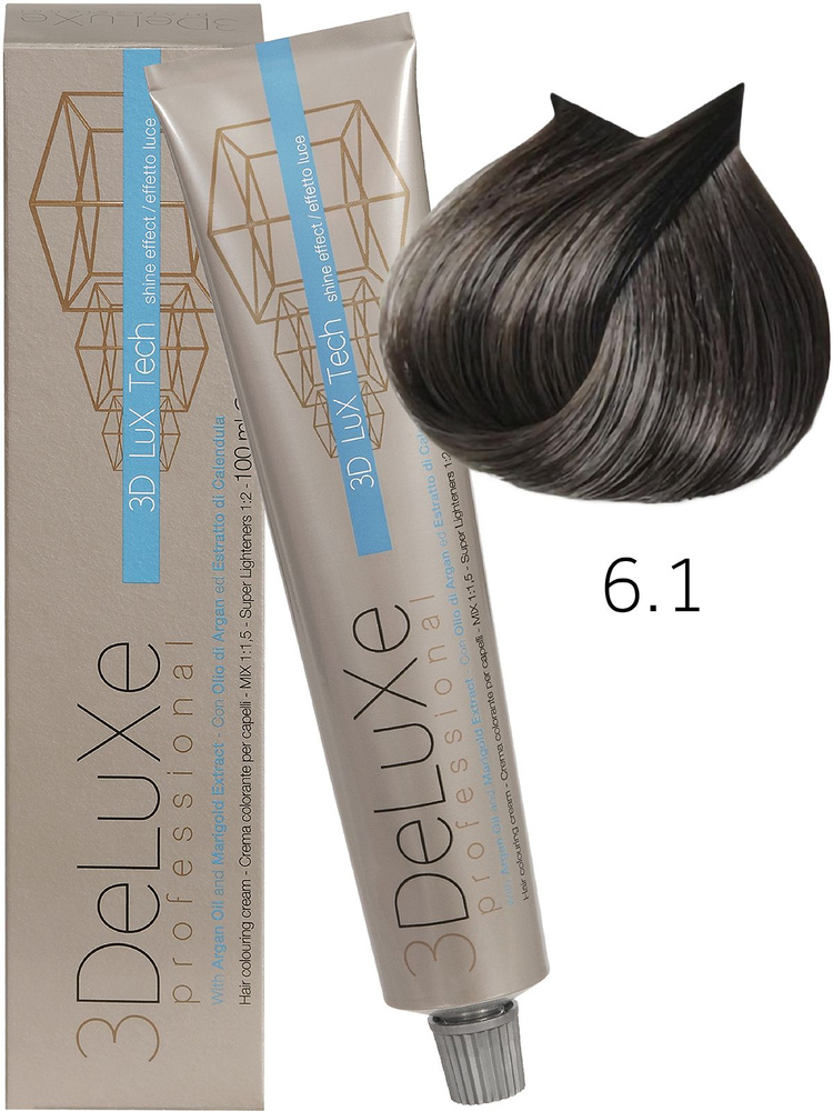 3DELUXE PROFESSIONAL 6.1 Крем-краска для волос ТЕМНЫЙ БЛОНДИН ПЕПЕЛЬНЫЙ, 100мл  #1