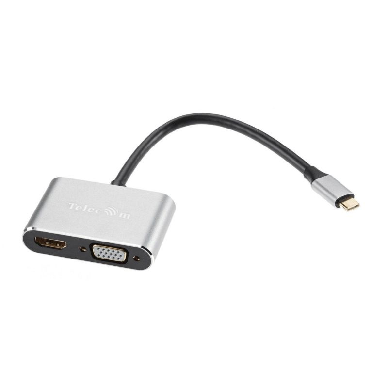 Кабель USB3.1 TypeCm - HDMI+USB3.0+PD+VGA Alum Grey 4K, Telecom #1