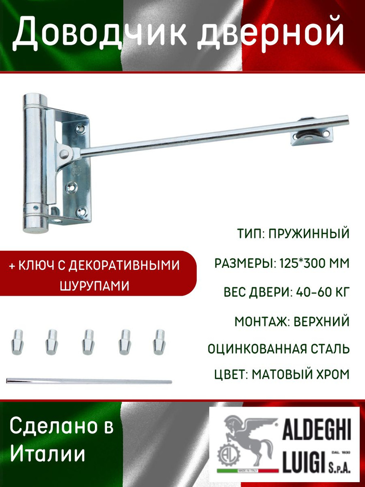 Доводчик дверной ALDEGHI LUIGI SpA стальной, пружинный, 125х300 мм, оцинкованная сталь, к-т: 1 шт + ключ #1