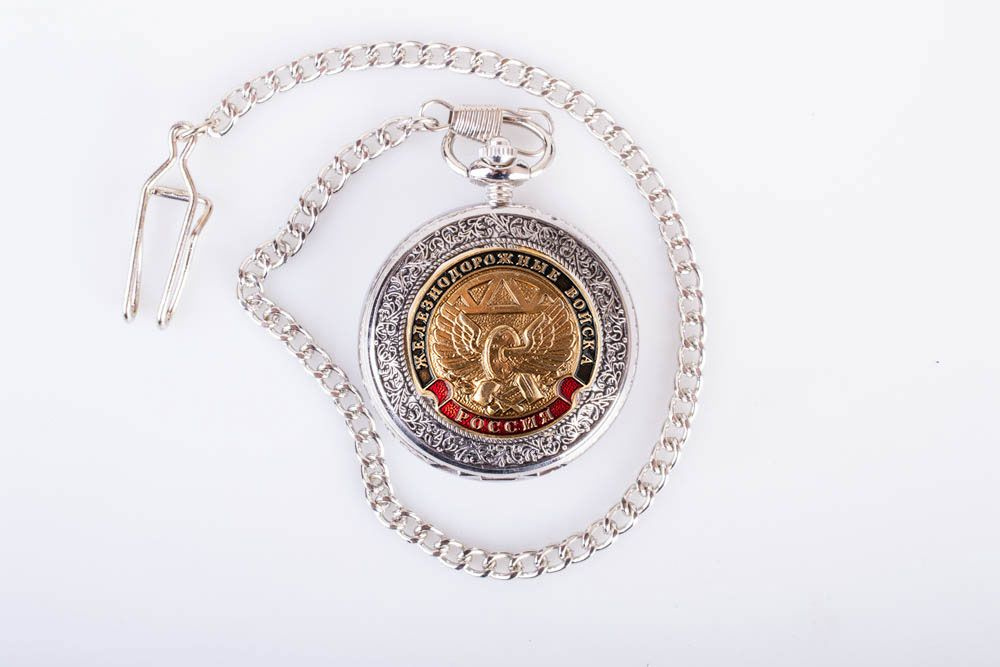 Часы карманные с металлической накладкой "Железнодорожные войска"  #1