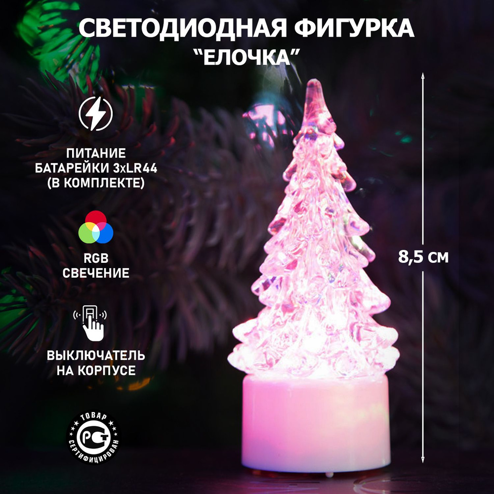 Фигура светодиодная Neon-Night "Елочка маленькая" 8,5 см на подставке, цвет свечения: RGB  #1