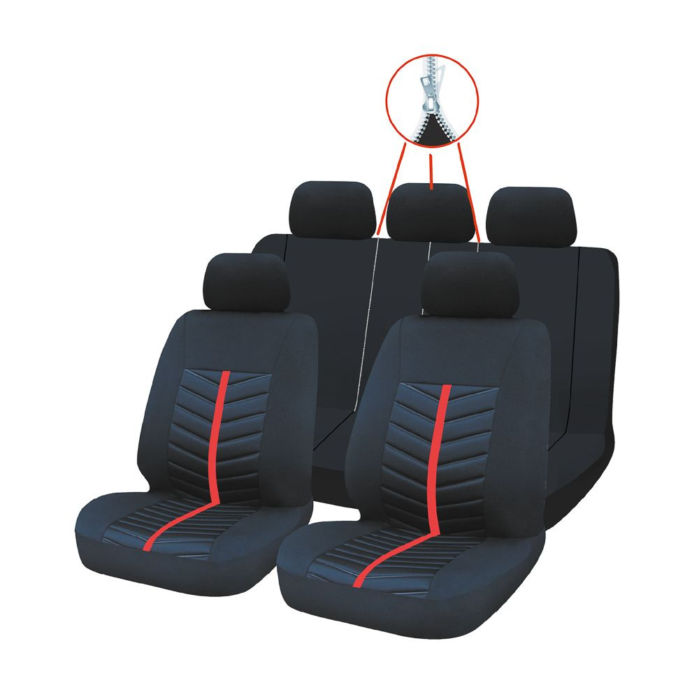 NG Авточехлы универсальные комфорт плюс 9 пр., полиэстер, 3 замка, Airbag, черный/красный  #1