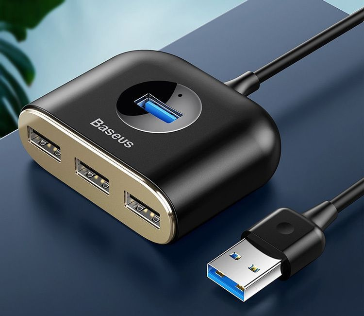 USB 3.0 концентратор-HUB Baseus Square round на 4 выхода , черный #1