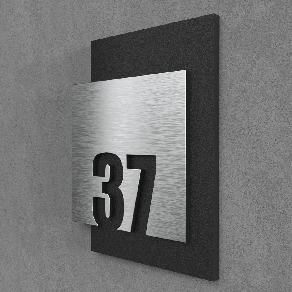 Цифры на дверь квартиры, табличка самоклеящаяся номер 37, 15х12см, царапанное серебро  #1