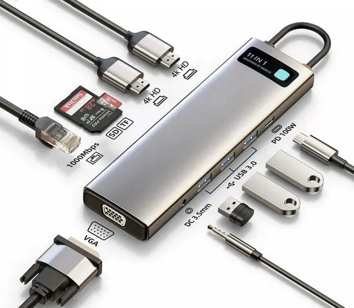 Хаб USB-концентратор Baseus Metal Gleam Series 11-in-1 Multifunctional Type-C HUB Docking Station Gray #1