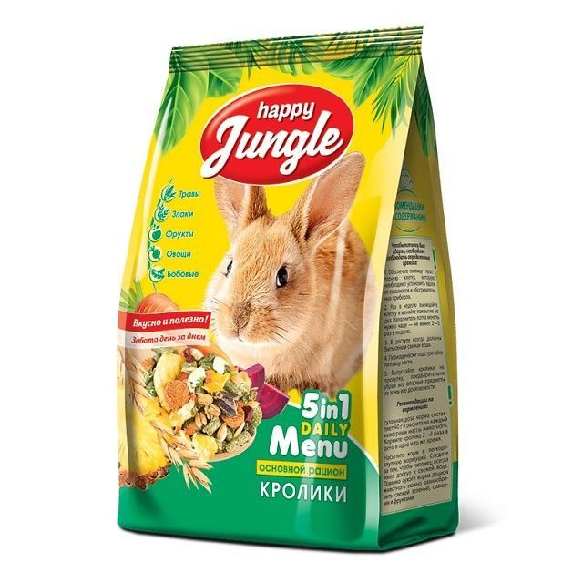 Сухой корм для кроликов Happy Jungle 5 in 1 Daily Menu, обогащенный рацион 900 г  #1