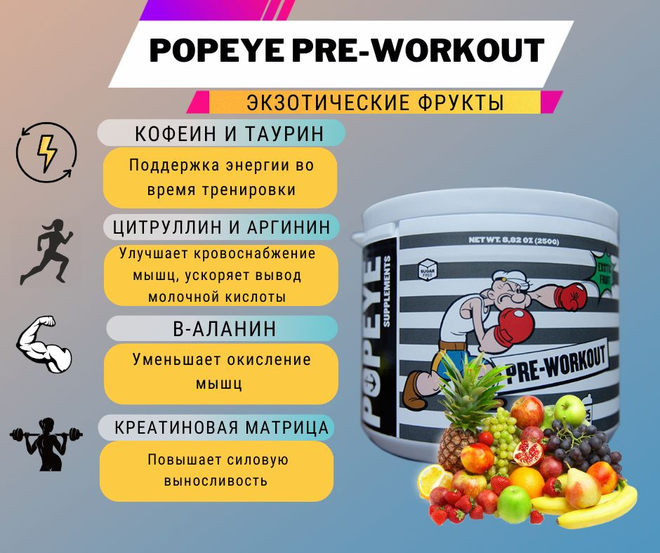 Предтренировочный комплекс POPEYE Pre-Workout 250g (Экзотические фрукты)  #1