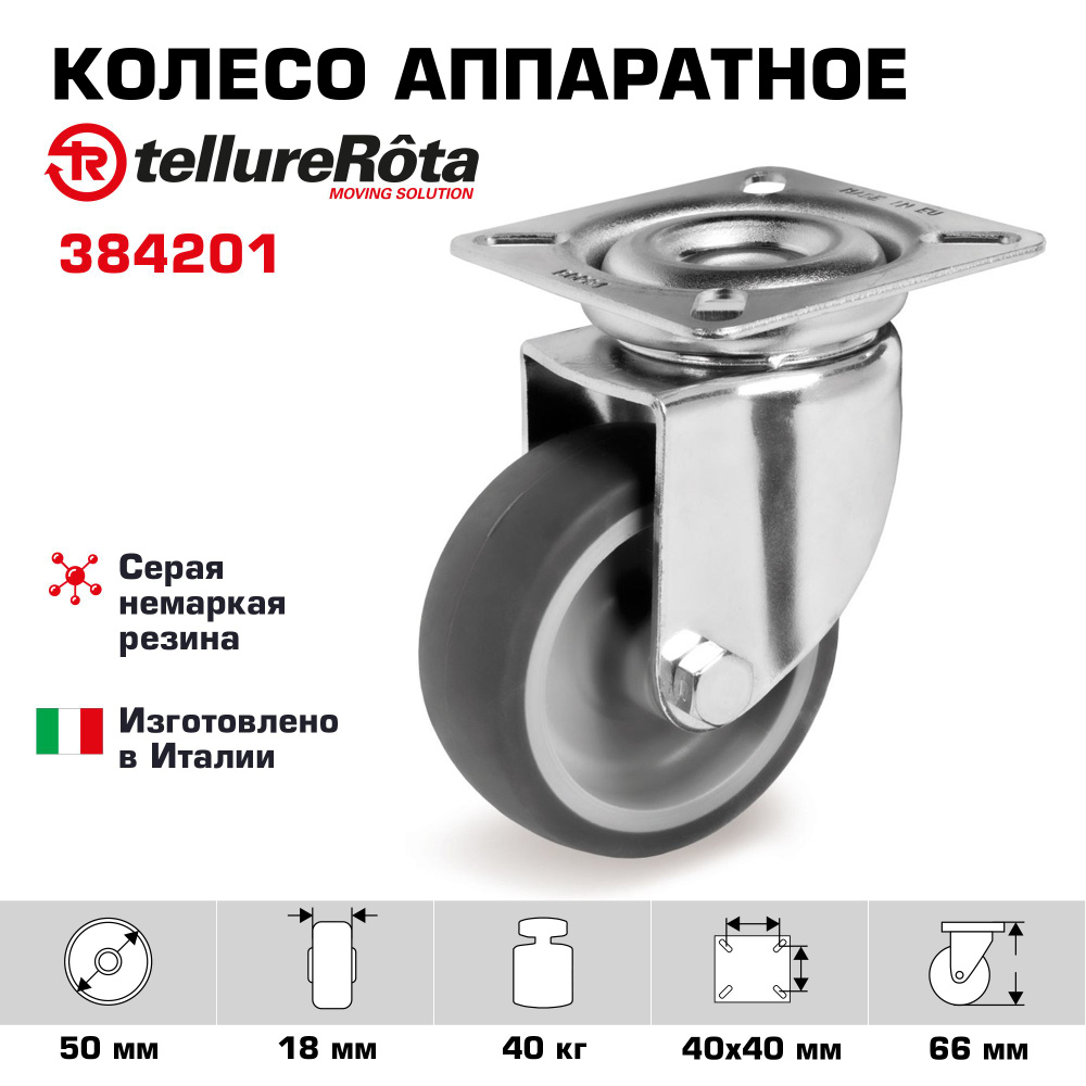 Колесо мебельное Tellure Rota 384201 поворотное, диаметр 50мм, грузоподъемность 40кг  #1