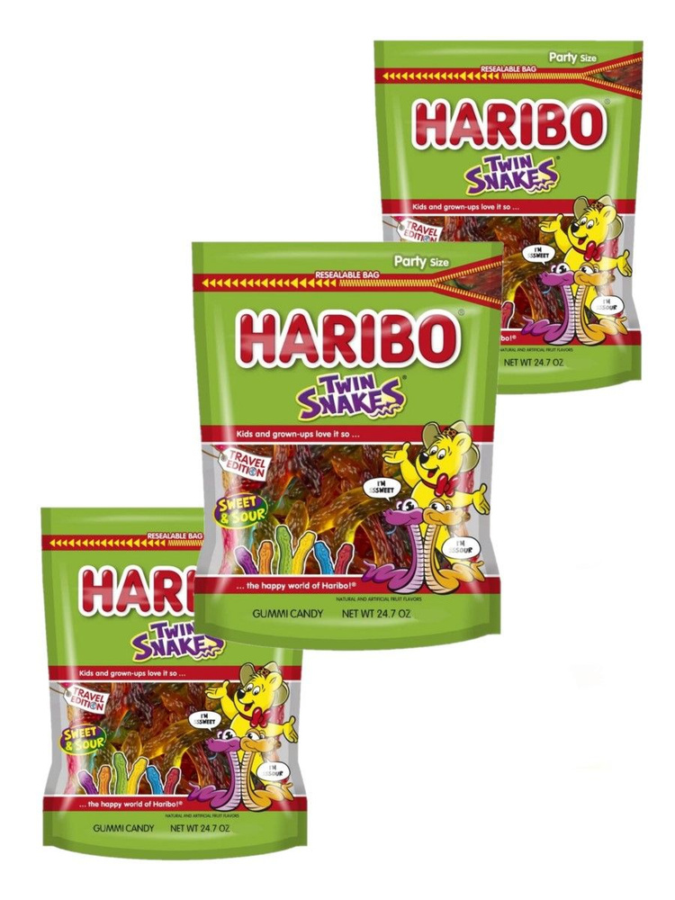 Мармелад жевательный HARIBO Харибо Twin snakes Двойные змеи 3 шт по 175 г  #1