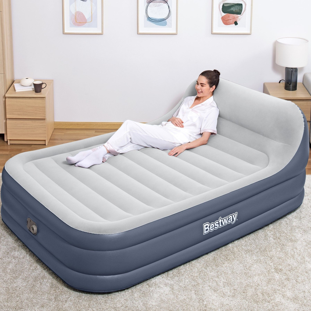Надувная кровать Bestway 226х152х84см двуспальная, до 300 кг, с изголовьем, встроенный электронасос 220В, #1