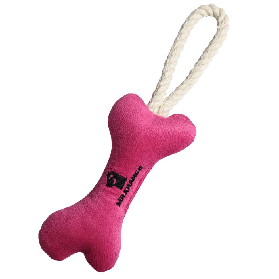 Mr.Kranch игрушка для собак мелких и средних пород Косточка с канатом 31х9х4см, ярко розовая  #1